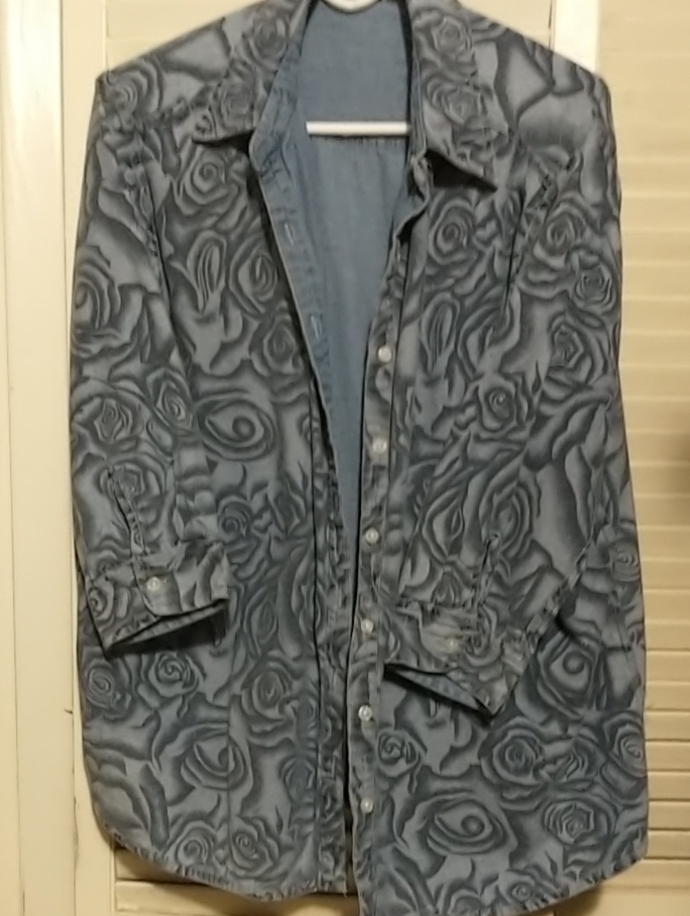 Krazy Kat Blue Rose-Print Button-Up Denim reversible Shirt sz 1X